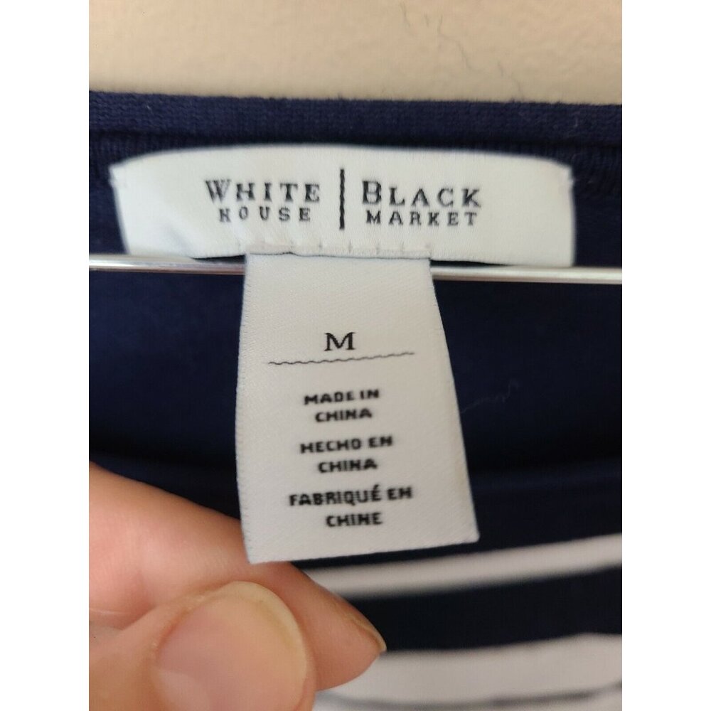 White House Black Market Womens Sweater Medium Navy White Striped Asymmetrical - Picture 7 of 9